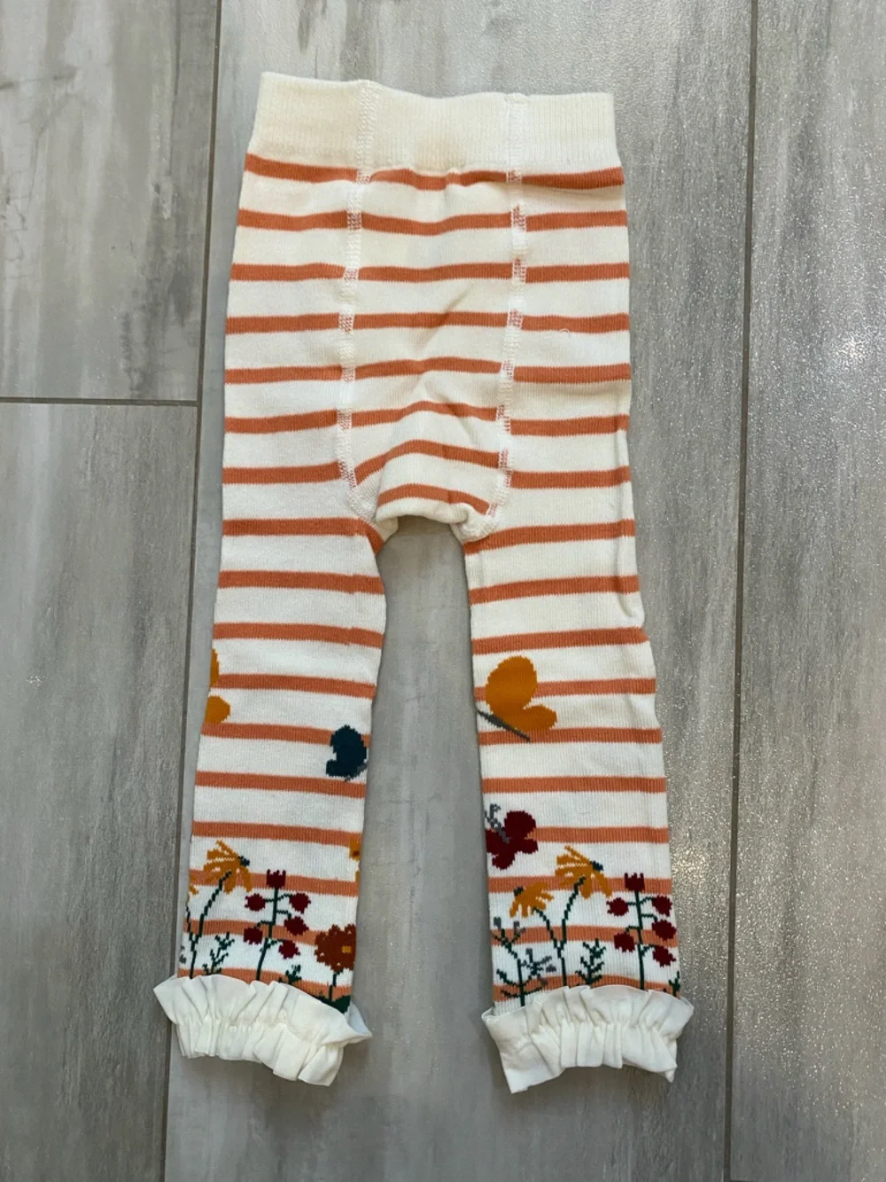 NWT RuffleButts Cider Stripe Butterfly and Flowers Ruffle Footless Tights 6-12M